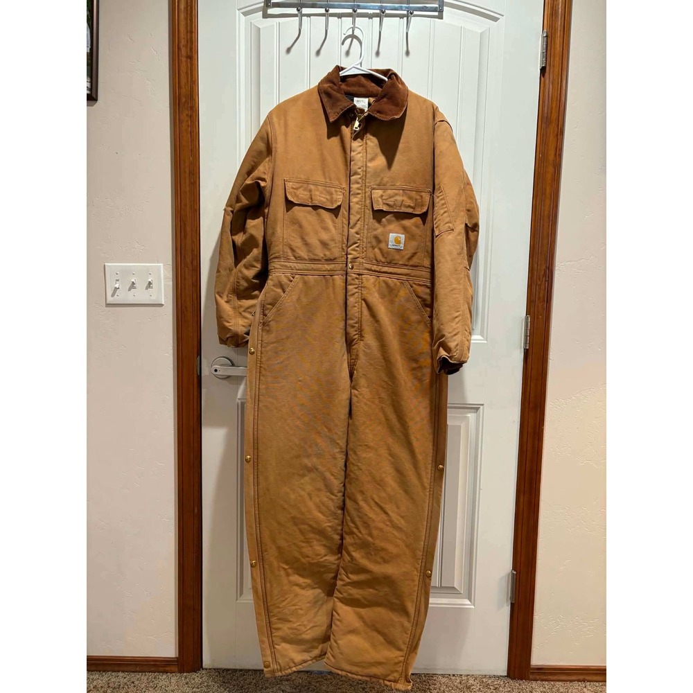 Vintage Carhartt Quilt Lined Duck Canvas Coveralls‎ Brown 968OZ USA Made 46R